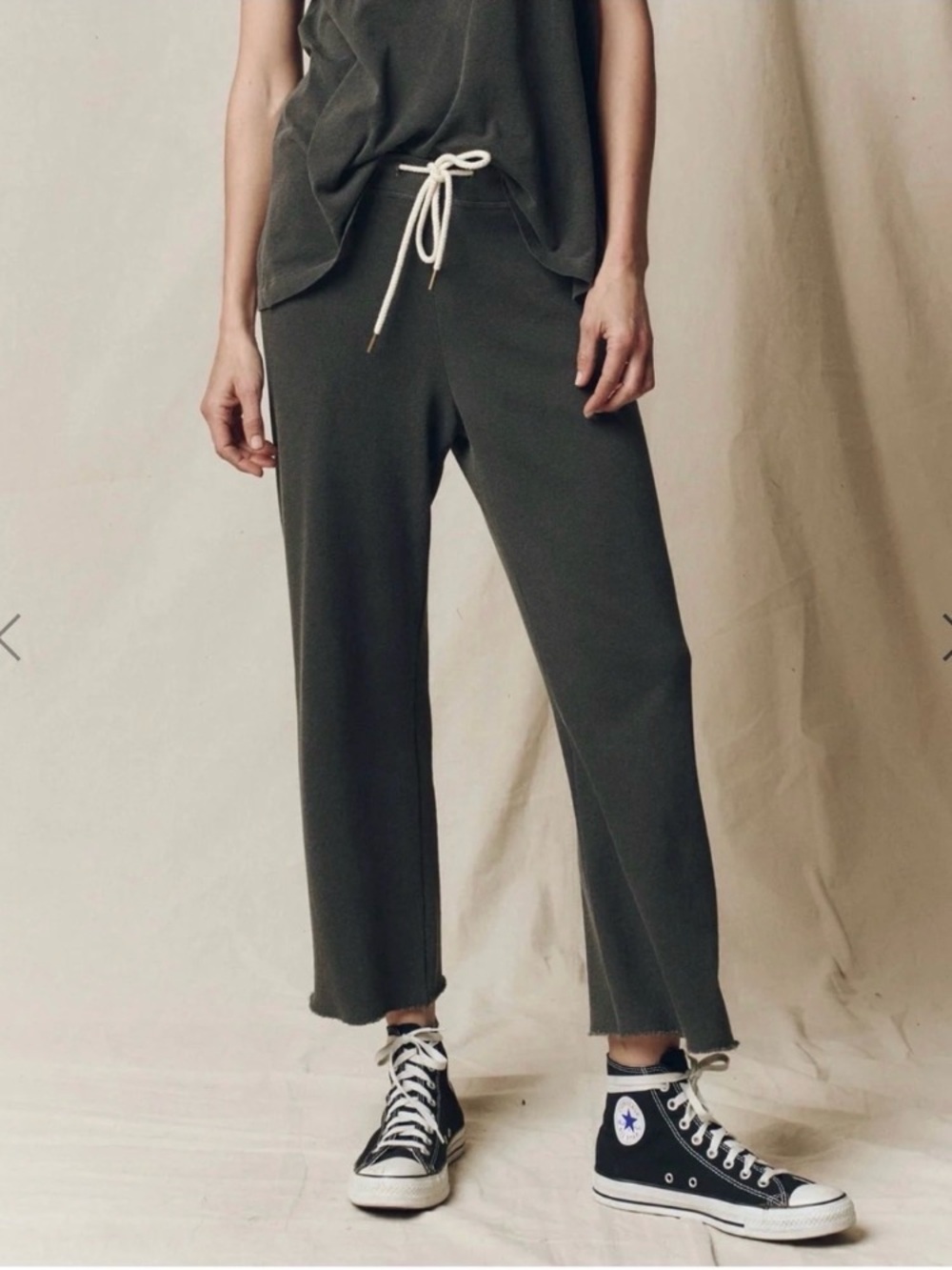 THE GREAT Dark Gray Wide Leg Cropped Sweatpants Size XS
